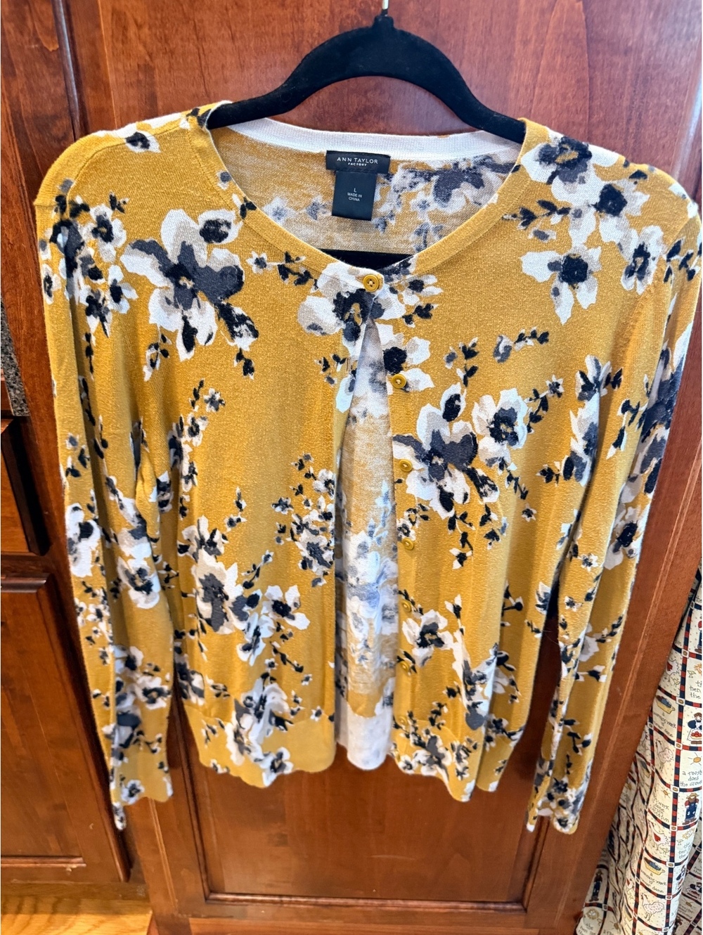 Mustard floral print long sleeve cardigan